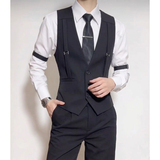 QS781*背带装饰灰色V领男马甲休闲马甲P50，男装背心/马甲，星座717A