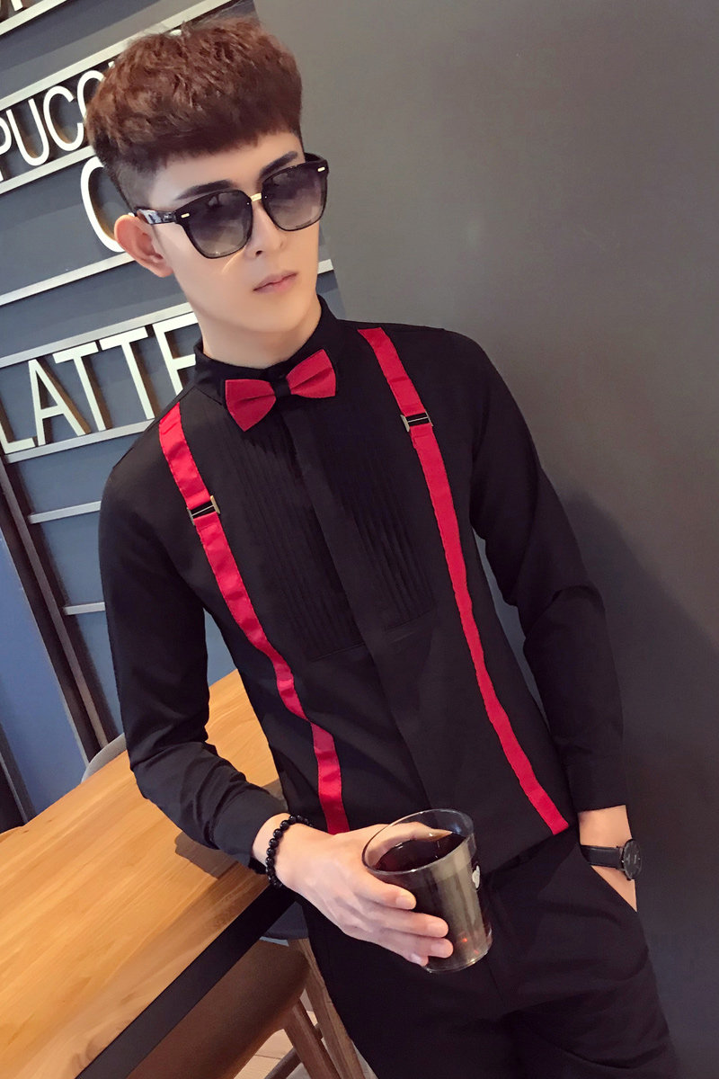 SC017-V男潮背带长袖衬衣正式礼服婚礼夜店酒吧KT工作服衬衣P48,男装衬衫,星座717A