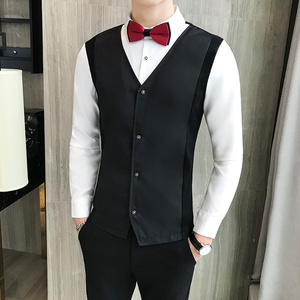LT101-经典男马甲长袖衬衫假两件衬衣马甲两件套工作服P55图片