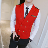 Y8758-V时尚男韩版修身短款双排扣马甲工作服肩章马甲外套黑色P48，男装背心/马甲，星座717A