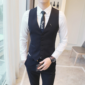 Y8755-V纯色可拆卸胸针单排扣男修身马甲外套休闲马甲男P50图片