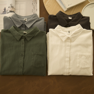 飞鸟书 秋冬百搭叠穿通勤磨毛衬衫polo领内搭纯棉打底衬衫