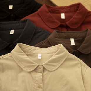 衬衫 思月明 秋冬夹棉加厚保暖打底外穿纯色娃娃领百搭休闲长袖