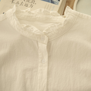 甜美通勤气质白衬衣 复古打底木耳花边立领全棉衬衫 听雨酿 法式