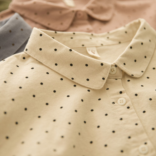 纯棉波点翻领衬衫复古气质文艺