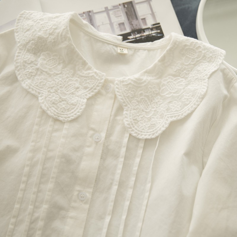 设计感小众娃娃领白色衬衫女