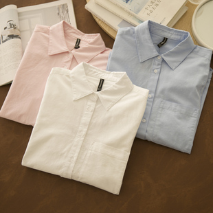 一曲梦 秋休闲纯棉牛津纺基础款白衬衫女长袖通勤白领打底衬衣