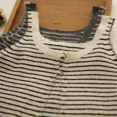 撞色条纹针织吊带背心女夏季短款