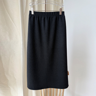 秋冬针织裙含羊毛醋酸松紧腰铅笔半身裙后开叉直筒包臀裙显瘦裙子