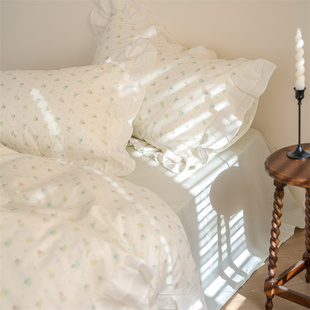 2025新款小碎花全棉纯棉田园风荷叶边花边四件套FZM022