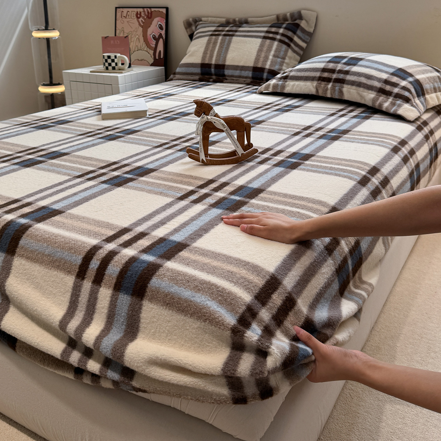 2025秋冬新款美拉德中古风仿羊绒单品床笠床笠单件