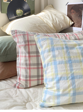 肥子妈2026新款博主风条格款全棉纯棉色织水洗棉枕套