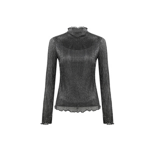 EGIAA5501A 木耳边网眼压褶弹力内搭打底衫 2023秋新款 唐嫣同款