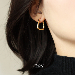 CVON几何方形耳环老钱风耳扣耳圈高级感独特漂亮金属气质耳钉耳饰