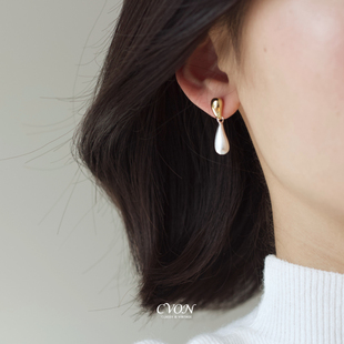 CVON 水滴耳环女拉丝珍珠耳坠高级感金色耳钉独特新款银针小耳饰