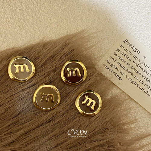【新品9折】圆形字母耳钉m耳环法式小众设计感耳扣轻奢复古女耳饰