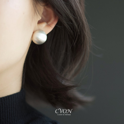 CVON·极简拉丝圆球大耳钉高级感耳饰新款气质纯银针缎面银球耳环