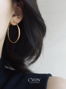 CVON耳圈素圈耳环女高级感轻奢法式气质金色小圆圈耳扣大圈圈耳饰