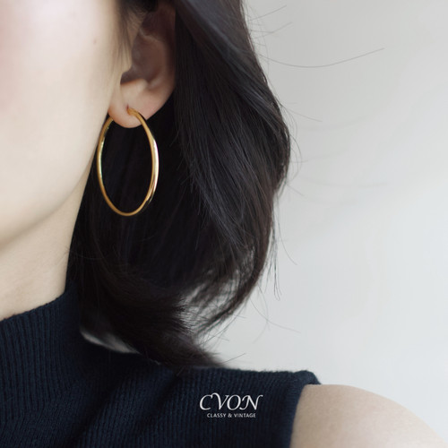 CVON耳圈素圈耳环女高级感轻奢法式气质金色小圆圈耳扣大圈圈耳饰