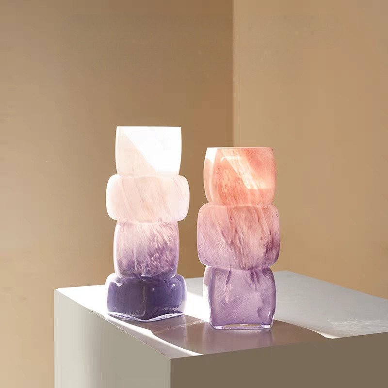 中古玻璃花瓶轻奢高级感艺术渐变小众水培插花客厅餐桌装饰品摆件