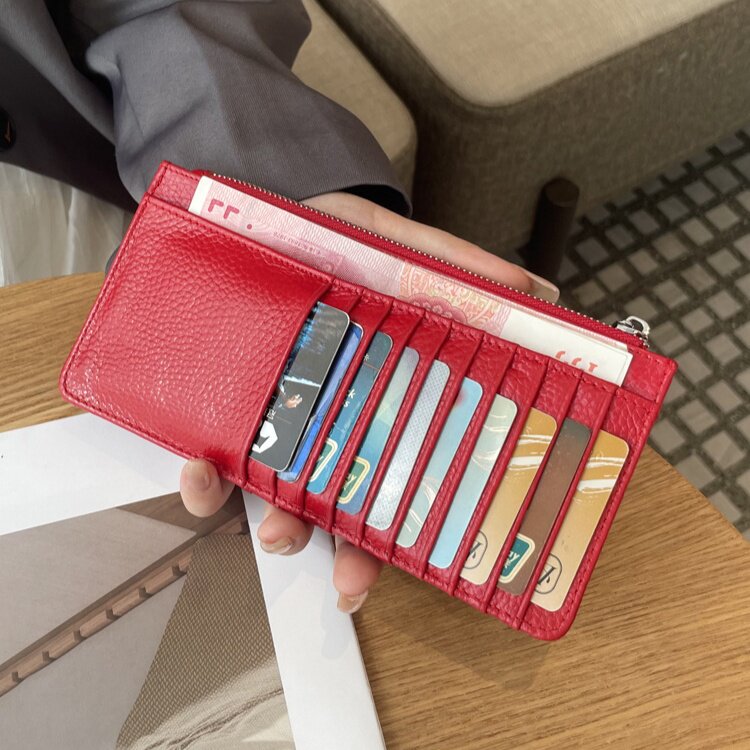 新款真皮女士钱包长款日式多卡位卡片包头层牛皮拉链手包长钱夹