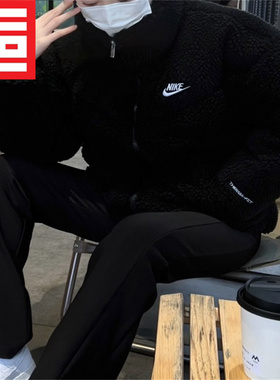 Nike耐克女款秋冬保暖休闲连帽百搭仿羊羔绒夹克羽绒服DV6676-010