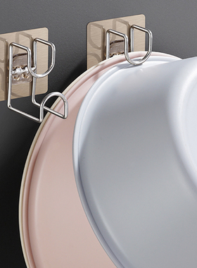 不锈钢脸盆挂钩壁挂式厨房浴室收纳架免打孔多功能洗菜盆挂架粘钩