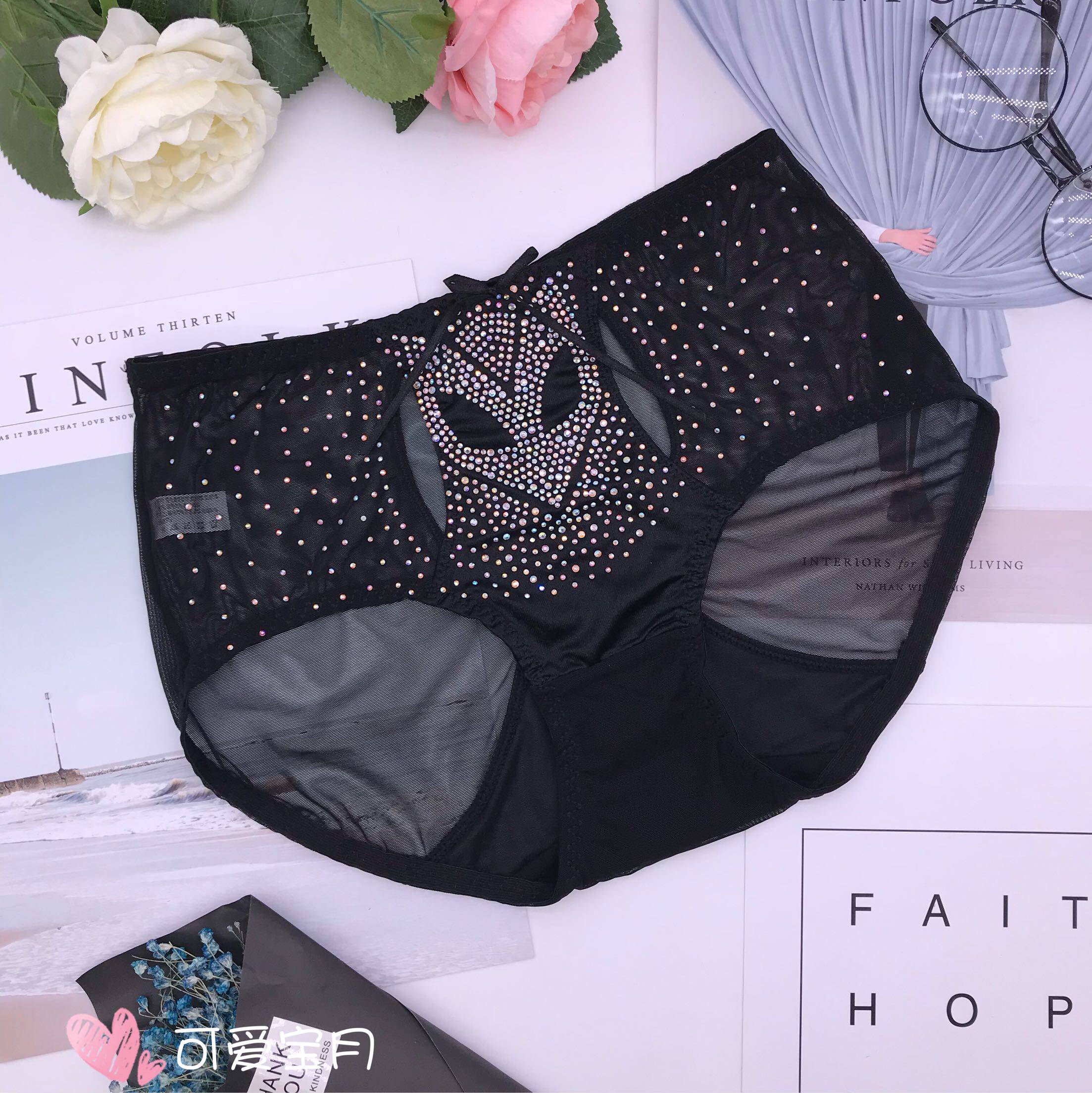 水钻彩钻内裤女亮钻三角裤裤头镂空内裤带钻性感公主透明裤头
