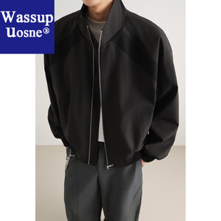 Wassup Uosne潮流韩版时尚薄款帅气棒球领美式男款羊羔绒牛仔外套