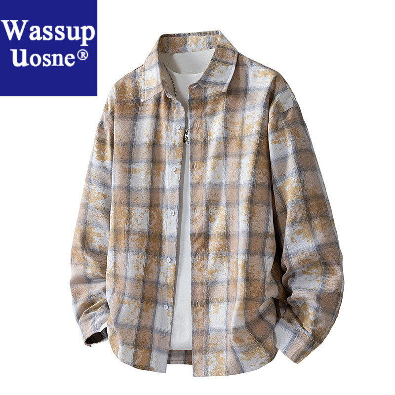Wassup Uosne外套男士衬衣长袖休闲宽松上衣春6080岁夏季免烫痞帅