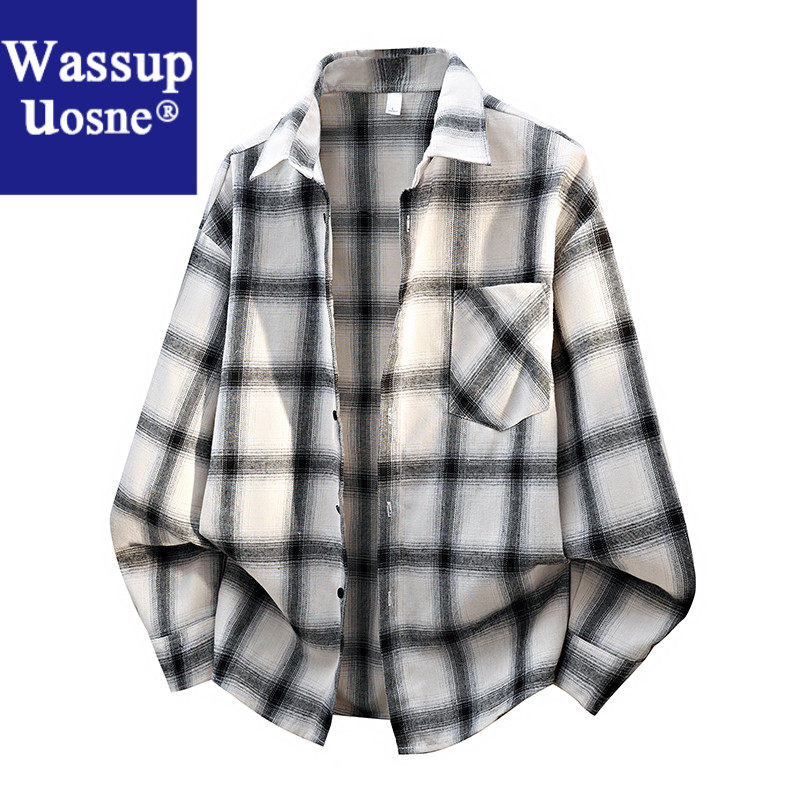 Wassup Uosne秋冬春秋长袖格子外套宽松休闲百6080岁夏季免烫痞帅