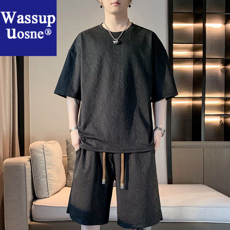 Wassup Uosne新款夏季男潮流修身服潮牌学生短袖T恤个性上衣圆领