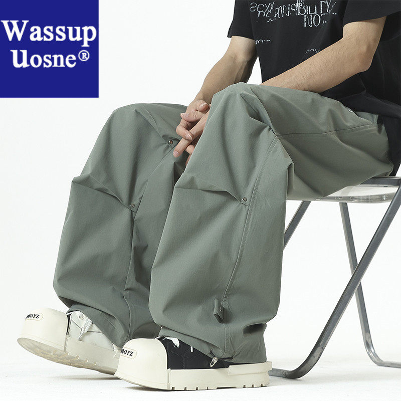 Wassup Uosne直筒宽松潮流百搭垂感工男男小个子原宿风男士棉麻裤