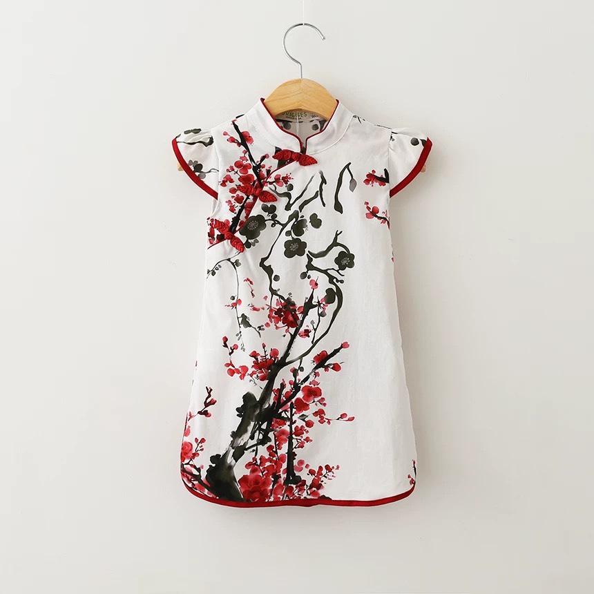 连衣裙女童夏装儿童梅花中式旗袍宝宝纯棉复古可爱中国风特价清仓