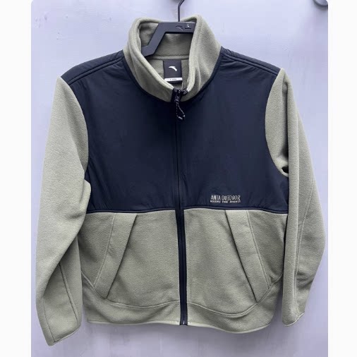 安踏正品男装2024冬新款保暖时尚抓绒立领针织运动上衣152446706图片