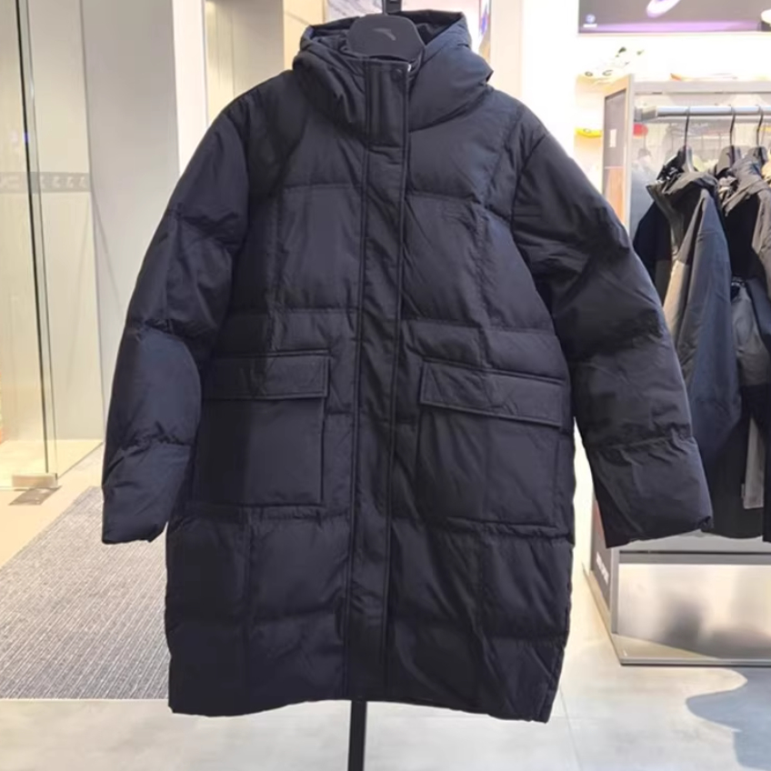 安踏正品女装2024冬季新款中长羽绒服保暖连帽运动风衣162518902