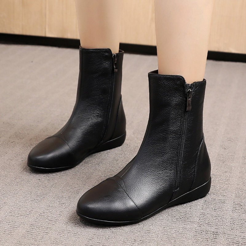 真皮软底妈妈短靴中老年人女士棉靴子低跟防滑保暖加绒棉鞋女冬季,女鞋,马丁靴,淘宝优惠券,粉丝福利购,淘宝优惠卷