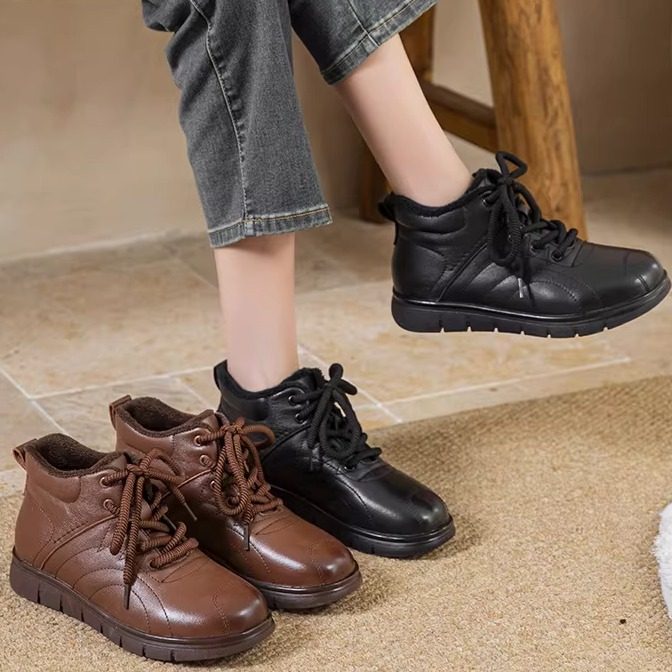 软底软面真皮短靴加绒保暖中老年妈妈棉鞋女冬季防滑平跟厚底皮鞋,女鞋,棉鞋,淘宝优惠券,粉丝福利购,淘宝优惠卷