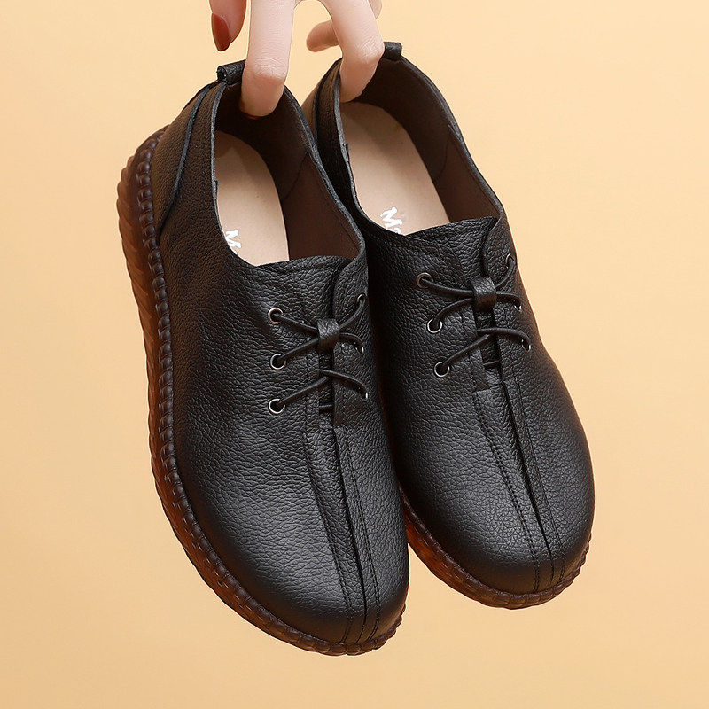 春款舒适平底深口中老年女鞋防滑牛筋底一脚蹬妈妈鞋皮鞋真皮软底,女鞋,深口单鞋,淘宝优惠券,粉丝福利购,淘宝优惠卷