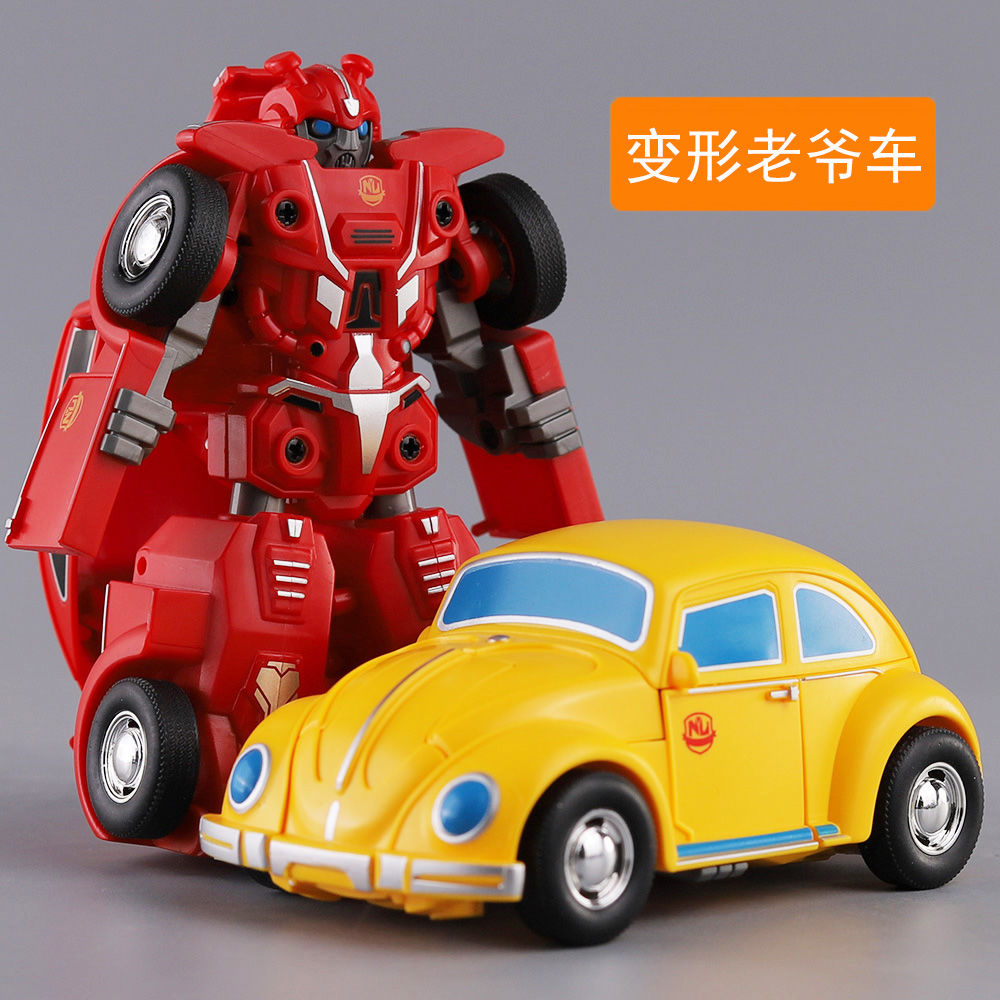 惯性甲壳虫老爷车变形机器人战士玩具车模型儿童简单变战警汽车
