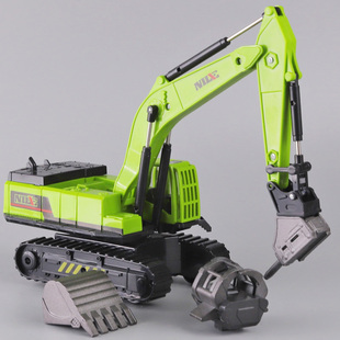 儿童惯性挖掘机工程车可换头破碎机抓木机合金头多功能玩具车模型