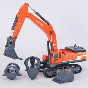 橙色工程车玩具儿童履带挖掘机宝宝换头破碎机抓木机合金头玩具车