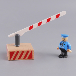 木制移动交通路障栏杆儿童早教玩具榉木模型场景红标示牌道闸杆