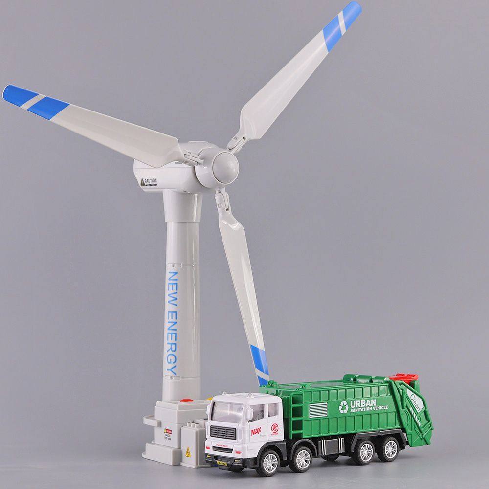 惯性环卫车风力发电风车玩具仿真儿童益智发条回力旋转发电机模型