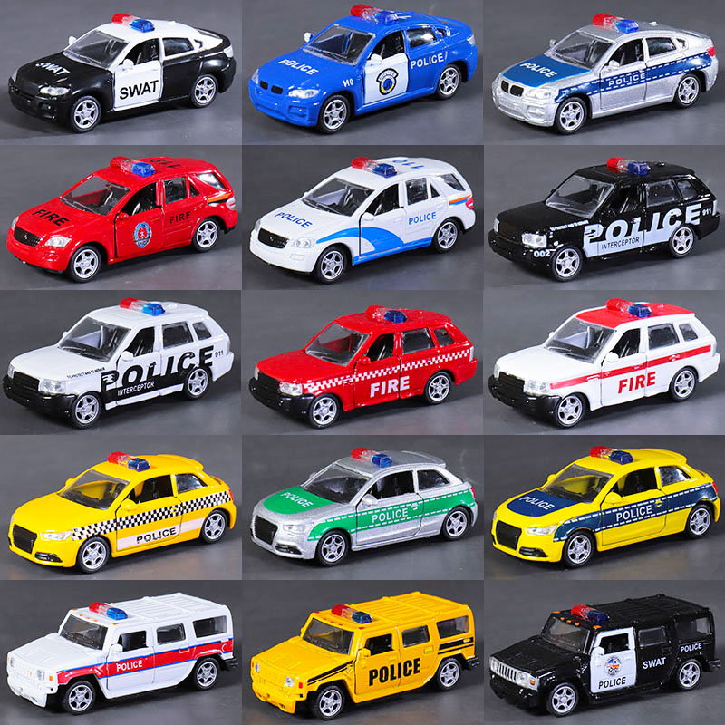 美国警车模型合金耐摔车身回力双开门玩具车儿童迷你口袋小汽车