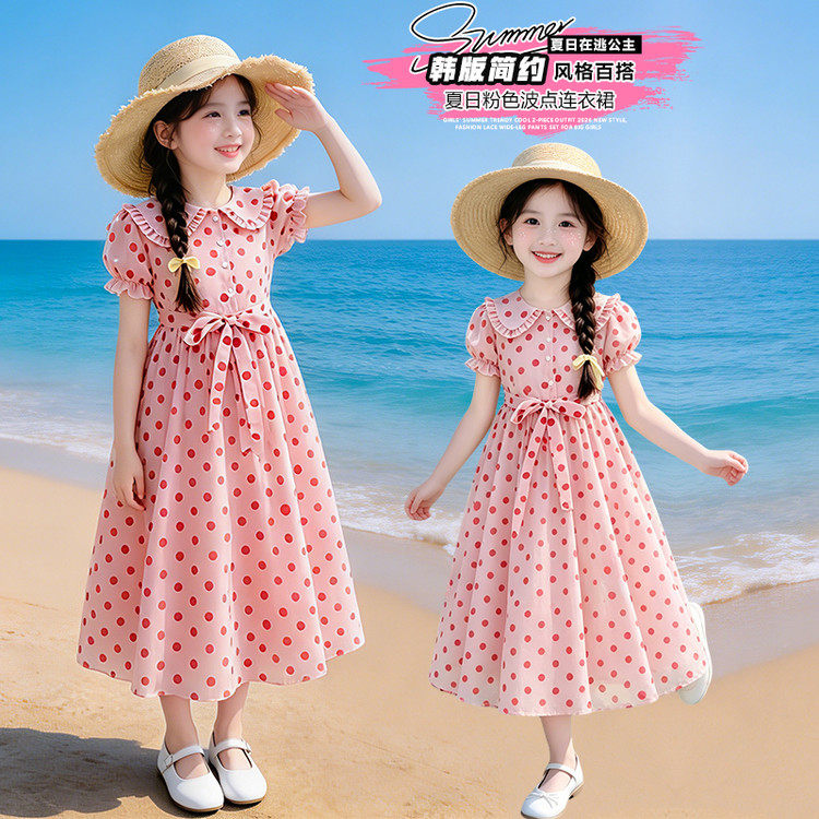 女童波点连衣裙夏装新款韩版儿童连衣裙