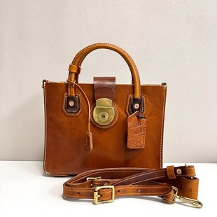 中古包小众手工女包植鞣牛皮做旧中古风包包女斜挎包女真皮风琴包