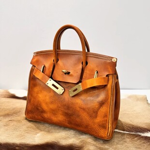 重磅手作 纯皮大包 厚脂植鞣皮铂金包牛皮单肩斜挎包男包真皮男士