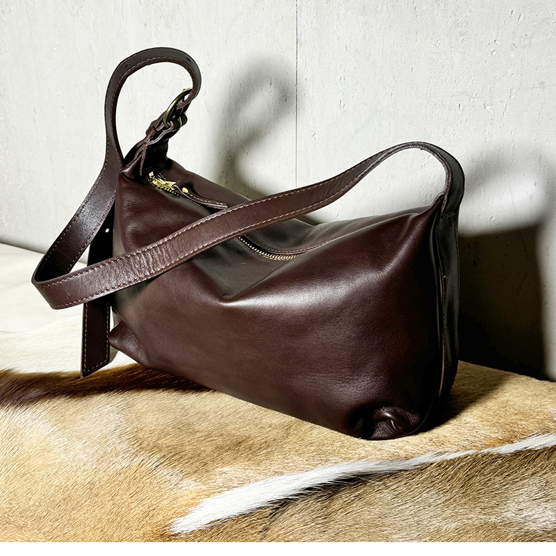 头层植鞣牛皮复古质感大容量包包