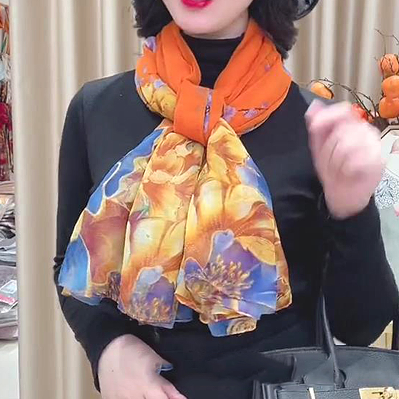 秋冬季新款云纹纱印花长款时尚百搭丝巾网红洋气保暖披肩围巾围脖